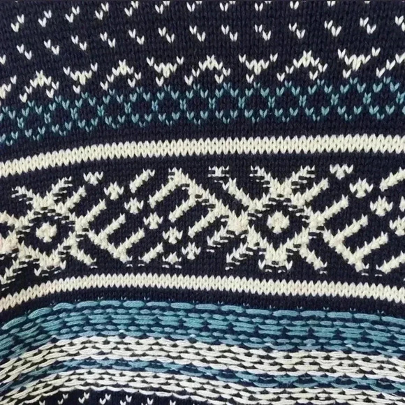 Merona Blue Nordic Size XL Navy Aqua and Cream Long Sleeve Sweater Men - Picture 3 of 6